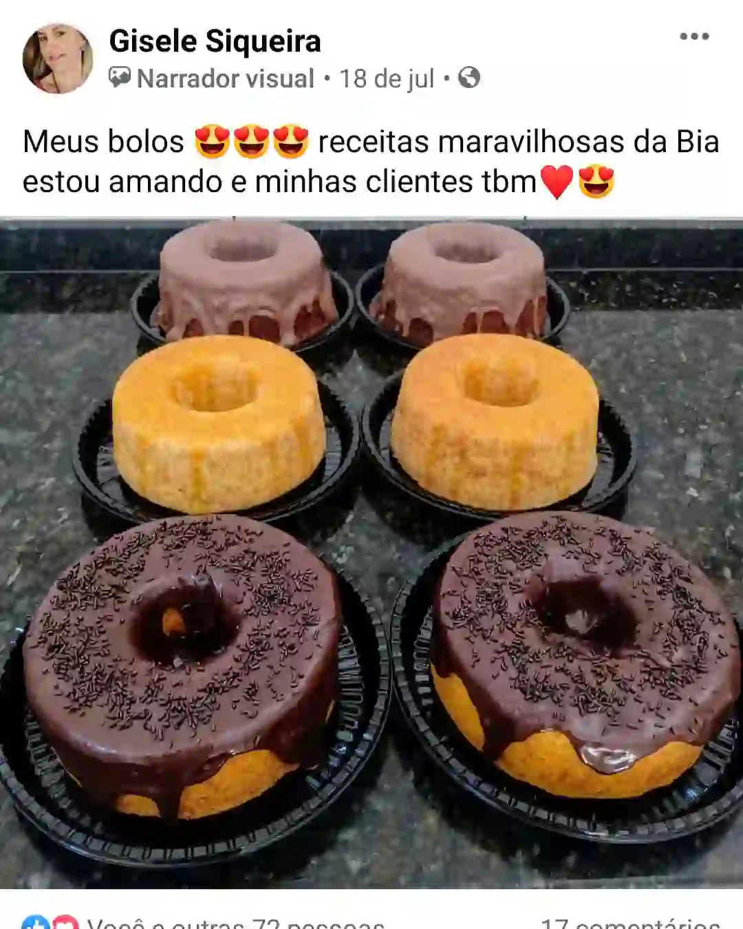 Depoimento de aluna do curso de bolos caseiros