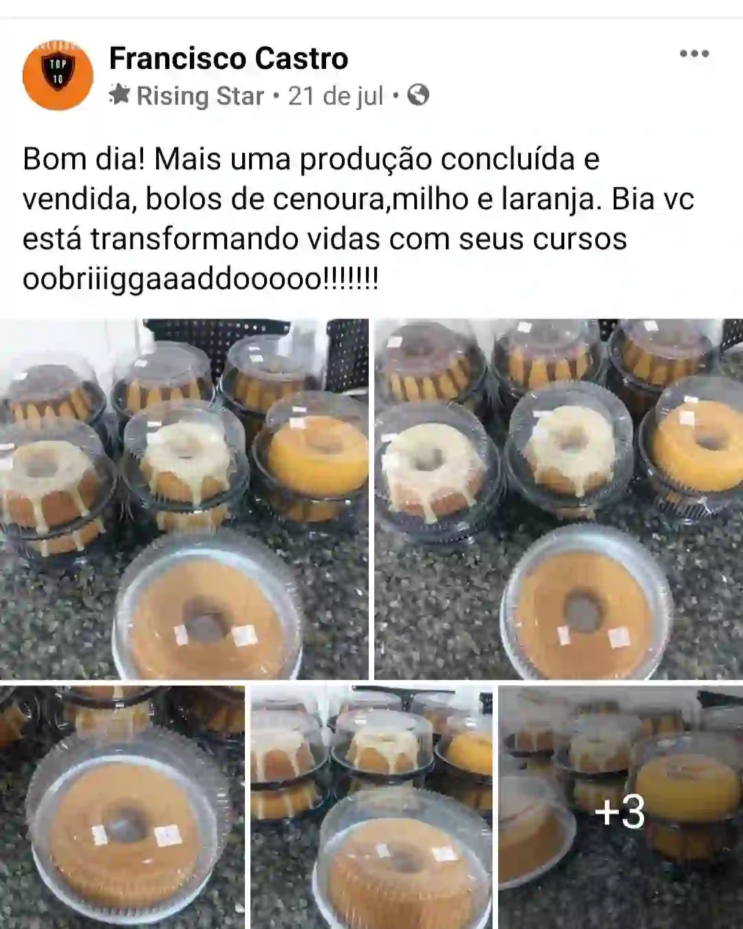 Depoimento de aluna do curso de bolos caseiros