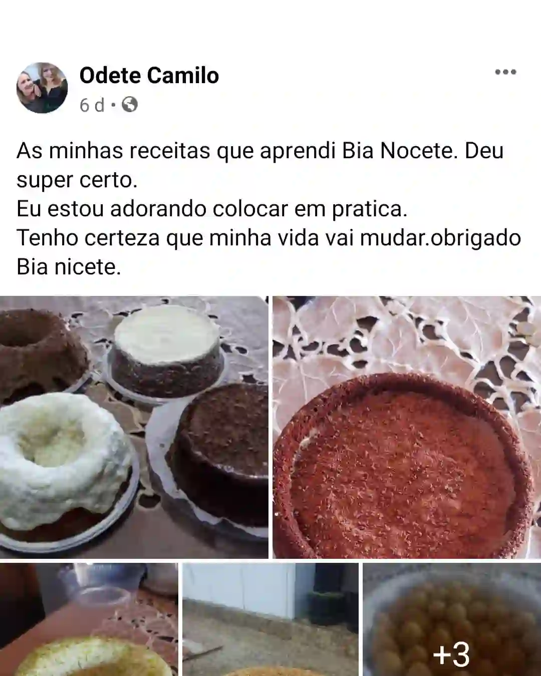 Depoimento de aluna do curso de bolos caseiros