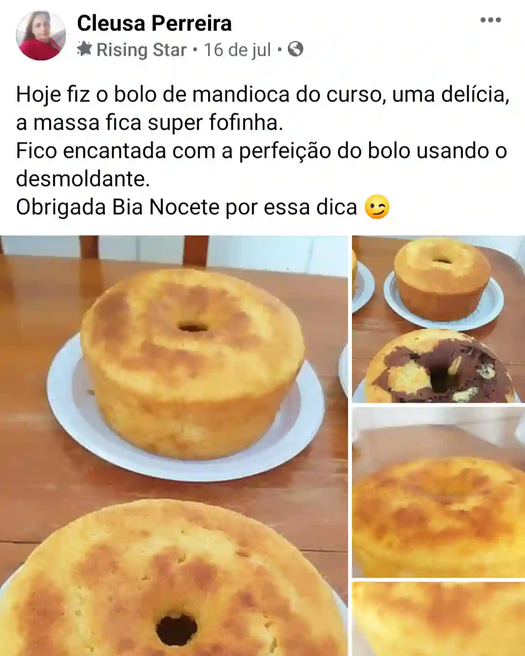 Depoimento de aluna do curso de bolos caseiros