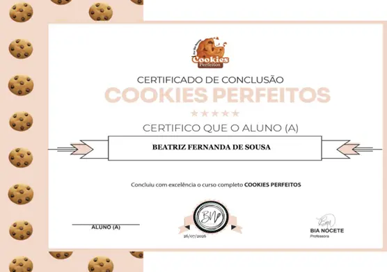 Certificado de conclusão do curso Cookies Perfeitos