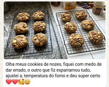 Prova social de aluna com cookies de nozes assados em casa