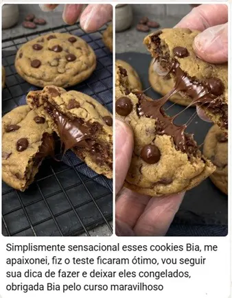 Prova social com feedback de aluna sobre os cookies