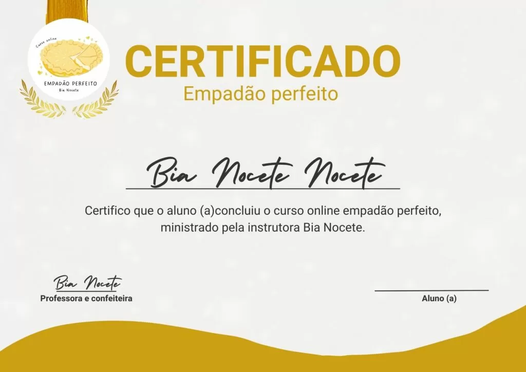 Certificado de conclusão do curso Empadão Perfeito