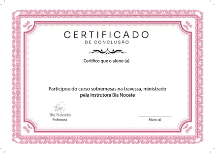 Certificado de conclusão do curso Sobremesas na Travessa